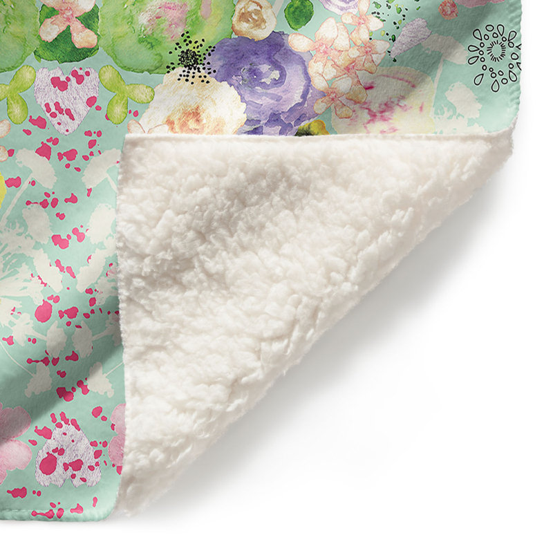 Couverture sherpa doux turquoise à fleurs romantiques, l 68 po x L 80 po
