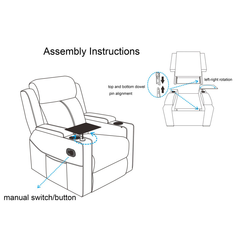Upholstered Home Theater Recliner Sofa Seat, Black