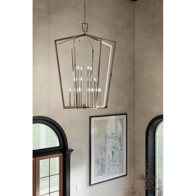 Polished Nickel 16-Light Open Cage Pendant Chandelier