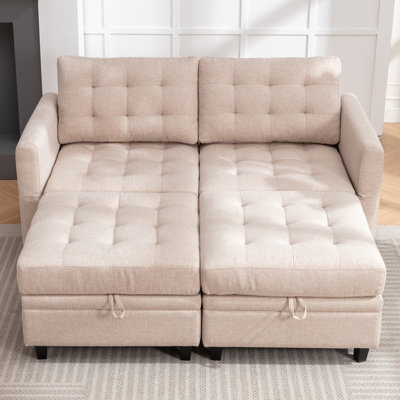 Causeuse modulaire «60,24» avec accoudoirs réglables à 2 vitesses - tissu en lin de qualité supérieure, repose-pieds mobile, conception capitonnée moderne, combinaison flexible
