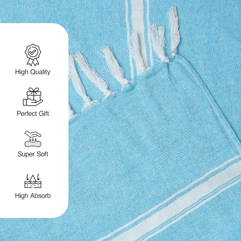 Ensemble de 6 serviettes de plage en coton de même taille, Bleu