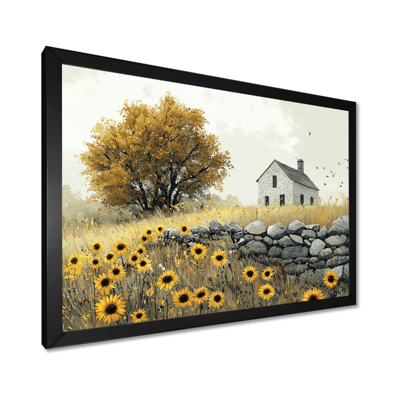 Doni - Floral Wall Art, Single Picture Framed Print, 30" H x 40" W, Black