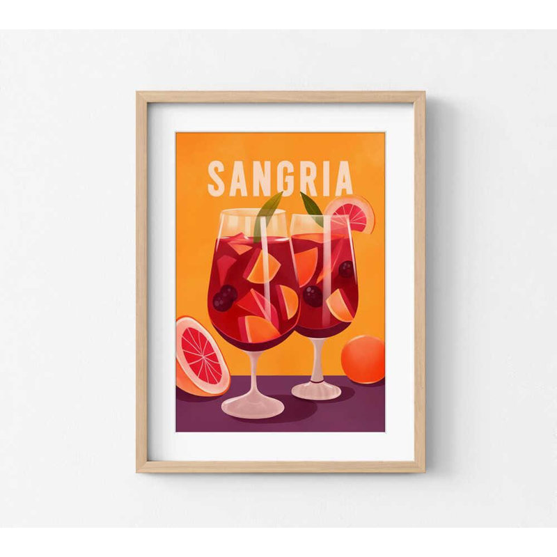 «Bright Sangria» - Art mural de fruits et cuisine, Impression encadrée avec passe-partout, Tanné, H 40 po x l 30 po