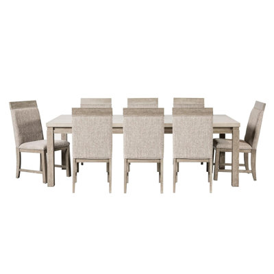 Ensemble de salle à manger en bois et tissu gris et gris pierre