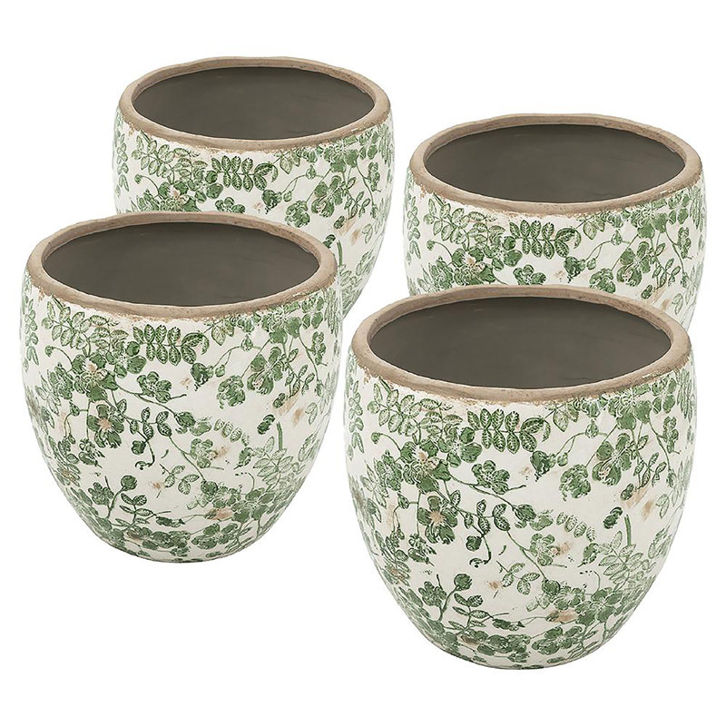 Vase - ensemble de 4 - 5 po x 5 po x 4,5 po - vert / blanc