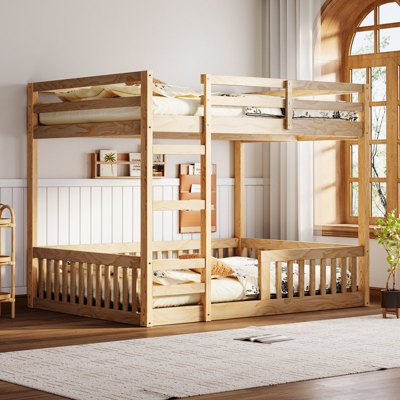 Full Over Full Bunk Bed With Full Guardrails, Natural