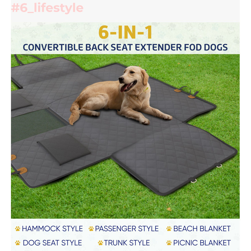 Katziela Large Seat Guard Waterproof Back Seat Extended Cover With Mesh Window Storage Pockets, Black