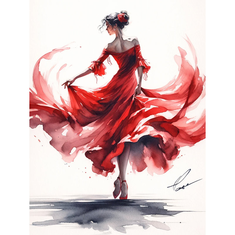 «Rouge Rhythm Graceful Flamenco Dancer», reproduction sur toile tendue, H 22 po x l 16 po x P 1,5 po