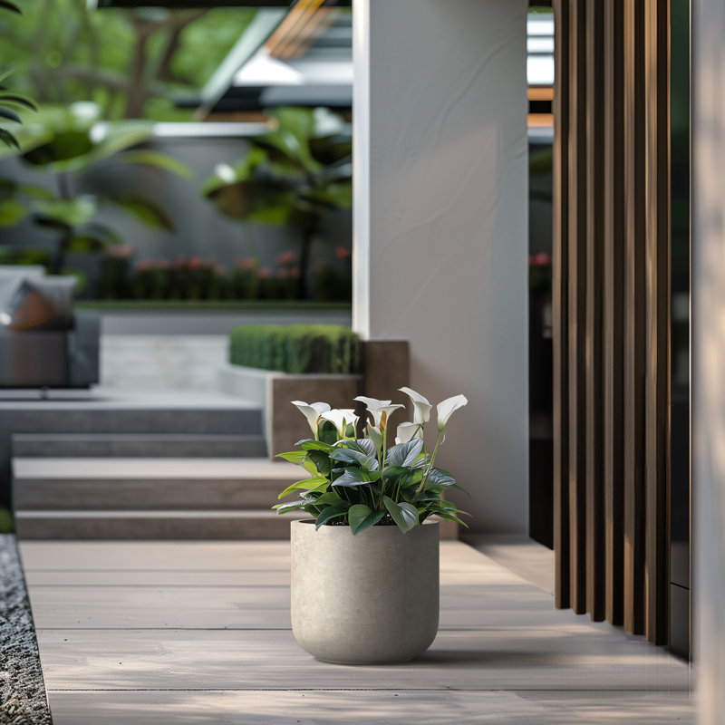 Grand pot / pot rond en béton avec trous de drainage, H 12,6 po x l 13,78 po x P 13,78 po, Gris clair