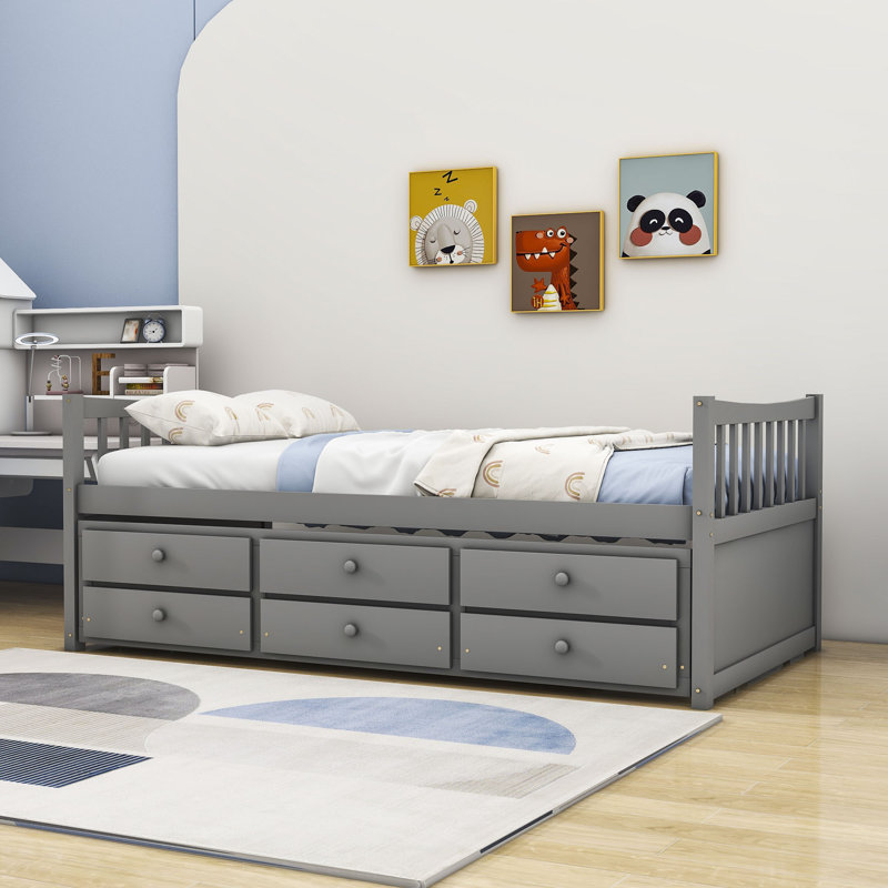 Marlar 3 Drawers Wooden Daybed with Trundle, Gray, Twin