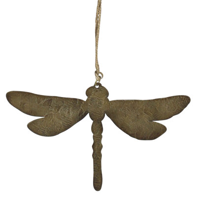 Ornement libellule, chaîne en jute or antique 4 po