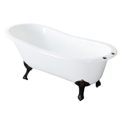 Kingston Brass Aqua Eden 61-Inch Cast Iron Oval Single Slipper Clawfoot Tub (7-Inch Faucet Drillings)