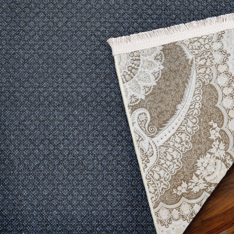 Tapis crème oriental tissé antidérapant à imprimé numérique lavable à la machine