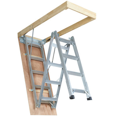 Attic Ladder Foldable, 350-Pound Capacity, 22.5" X 63", Multi-Purpose Aluminium Extension, Lightweight And Portable, Fits 9.5'-12' Ceiling Heights, Convenient Access To Your Attic Standard