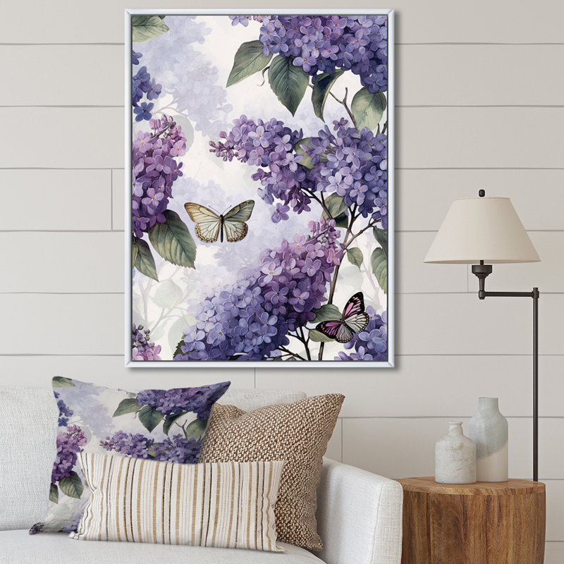 Fleurs mauves lilas mauves sur toile, Toile blanche, H 40 po x l 30 po x P 1,5 po