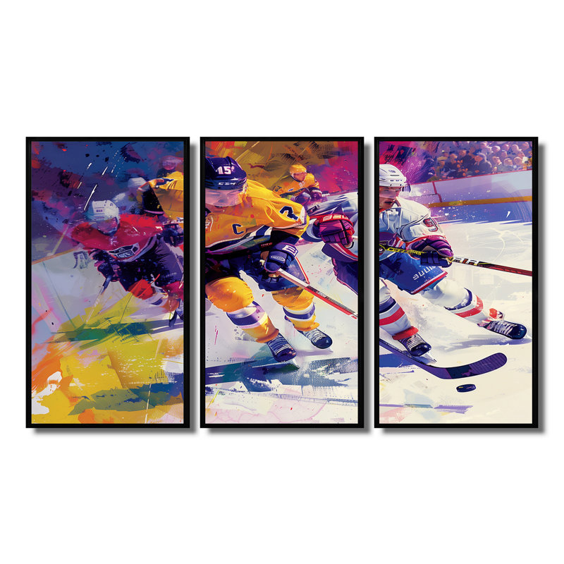 Joueurs de hockey pendant les séries éliminatoires II - Ensemble de décorations murales de hockey sport