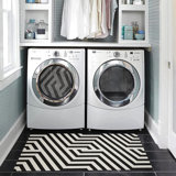 Kivett Modern Ivory and Black Indoor Outdoor Machine Washable Area Rug