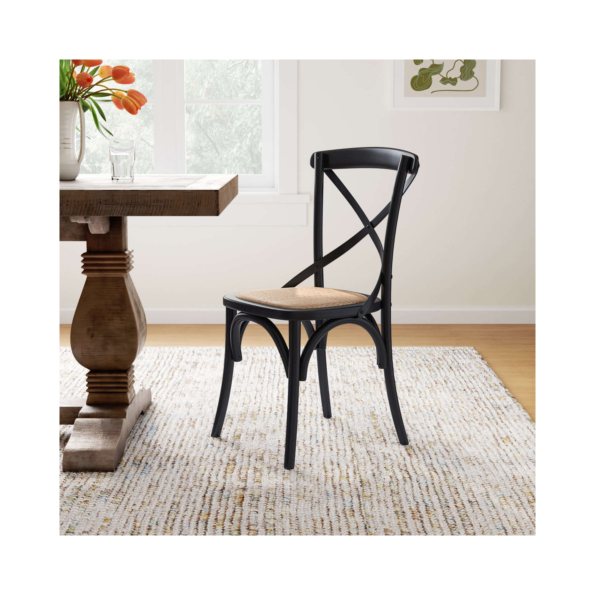Camaran Solid Wood Cross Back Side Chair, Black