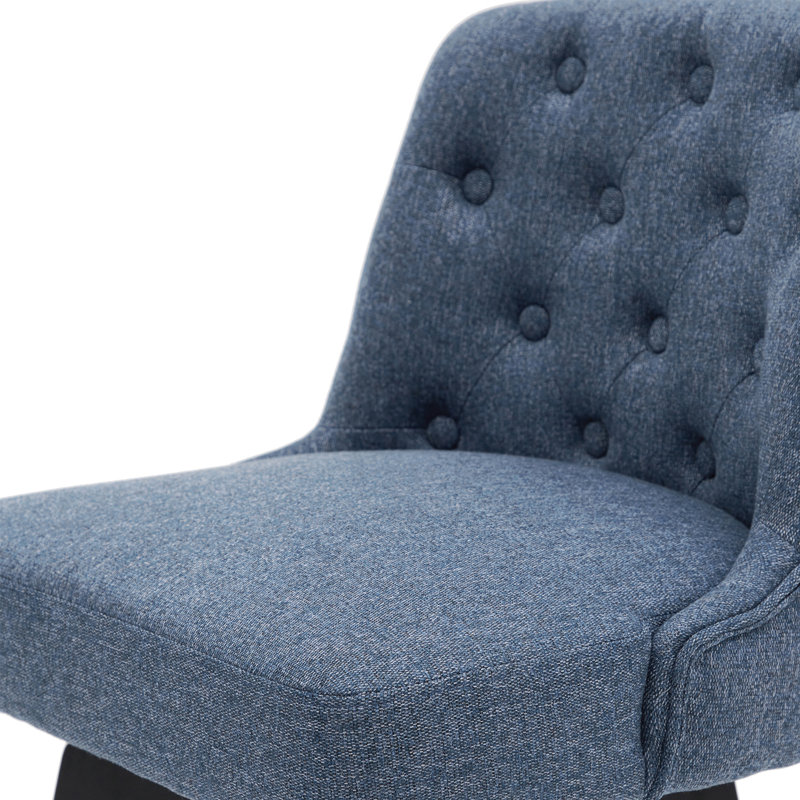 Navy Performance Fabric Swivel Counter Stool with Button-Tufted Back