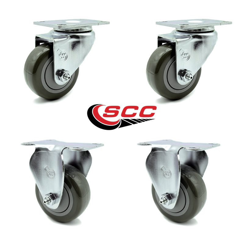 4 Piece Polyurethane Caster Set, Gray