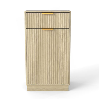 10-Gallon Woodgrain Tilt-Out Trash Can Cabinet With Wave-Textured Drawer & Pull-Out Bin - Multipurpose Kitchen/Bath Organizer In Oak Finish