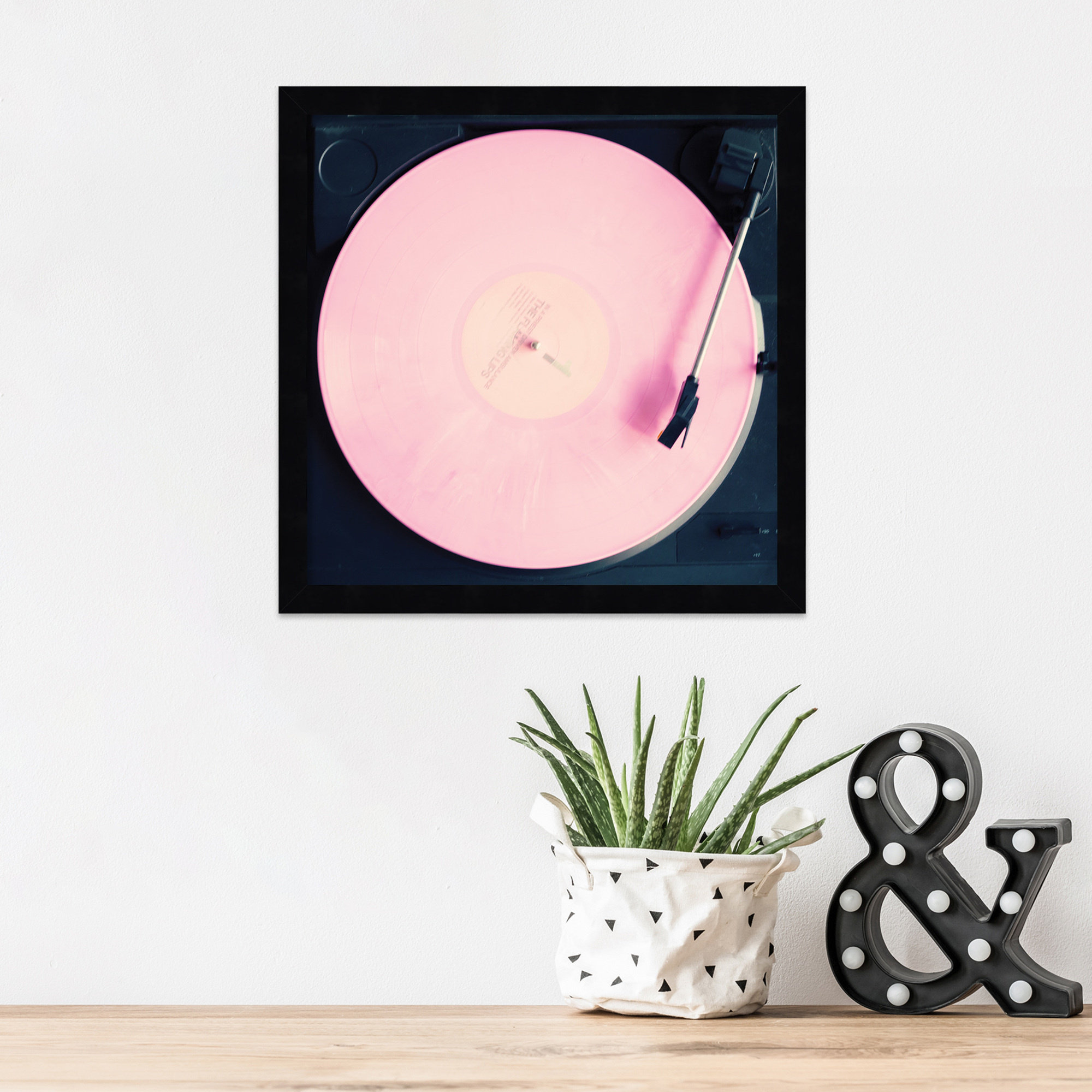 Pink Record by Caroline Mint, 15.25" H x 15.25" W x 0.88" D, Black