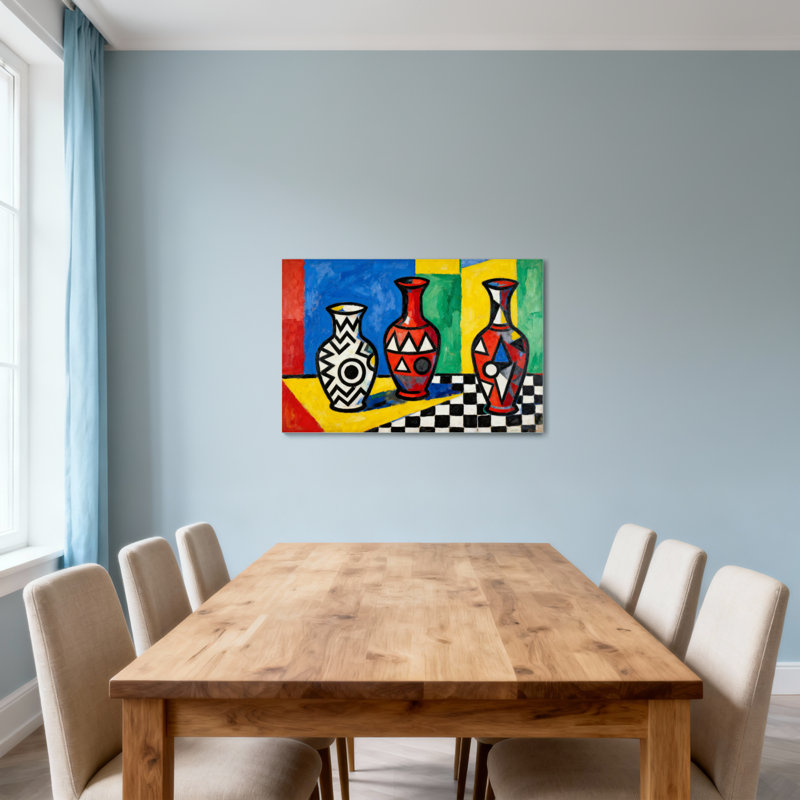 Motif abstrait de vases colorés, H 12 po x l 18 po