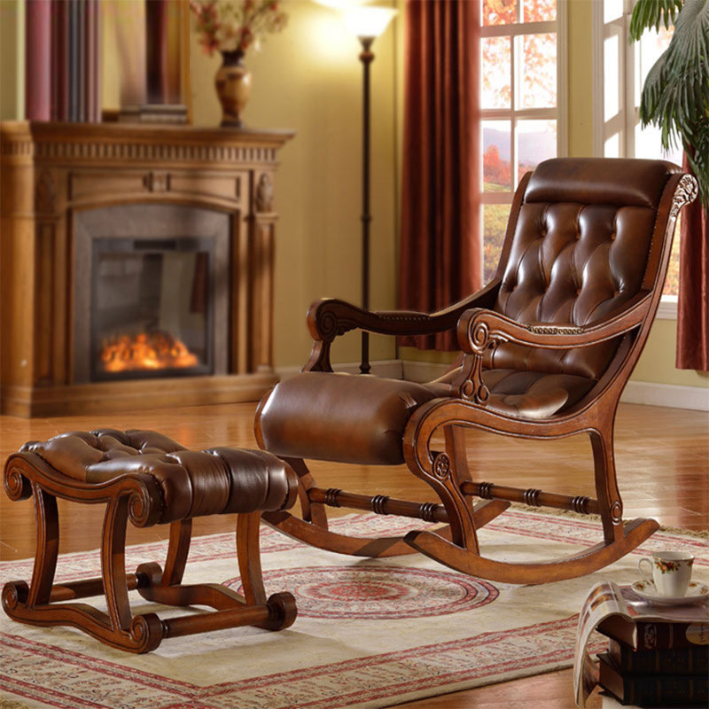 Chaise berçante en chêne massif de qualité, Brun