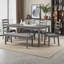 Ensemble de salle à manger 6 pièces pour 6 personnes - Table rectangulaire en bois avec 4 chaises rembourrées + banc, dossier à lattes - Structure en bois d'acacia peu encombrant pour la salle à manger, le bar personnel ou la cuisine familiale-1995774315