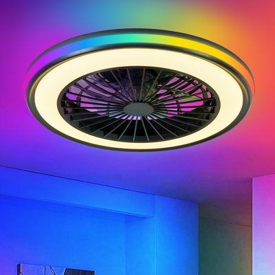 Ventilateur de plafond moderne à DEL avec éclairage RVB, ventilateur sans pales à intensité variable, plafonnier réversible pour bureau de chambre à coucher