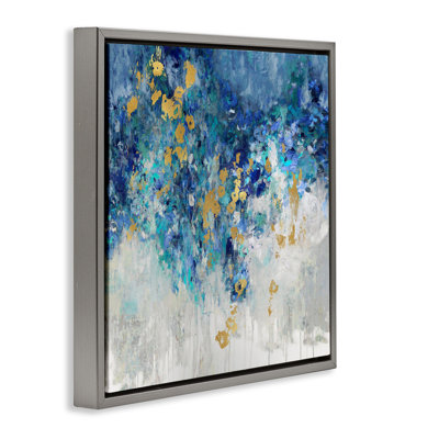"Abstract Blue Gold", peinture encadrée sur toile flottante par Nikki Robbins
