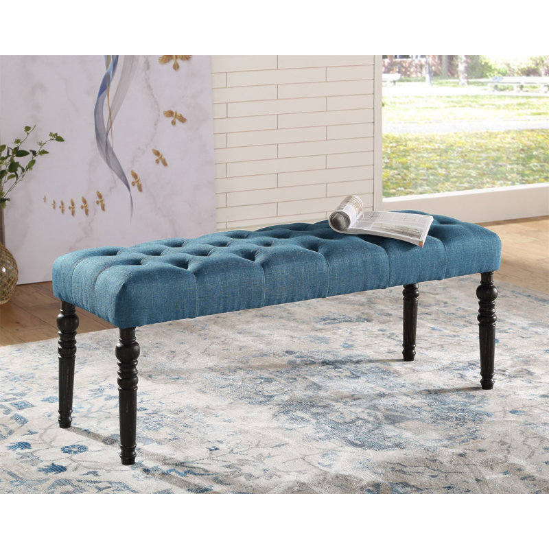 Banc de salle à manger capitonné en tissu Leviton, Bleu