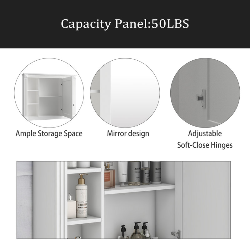 Armoire de rangement murale de salle de bain 35 po x 28 po, armoire à pharmacie, armoire de salle de bain moderne avec miroir, armoire à miroir avec 6 tablettes ouvertes