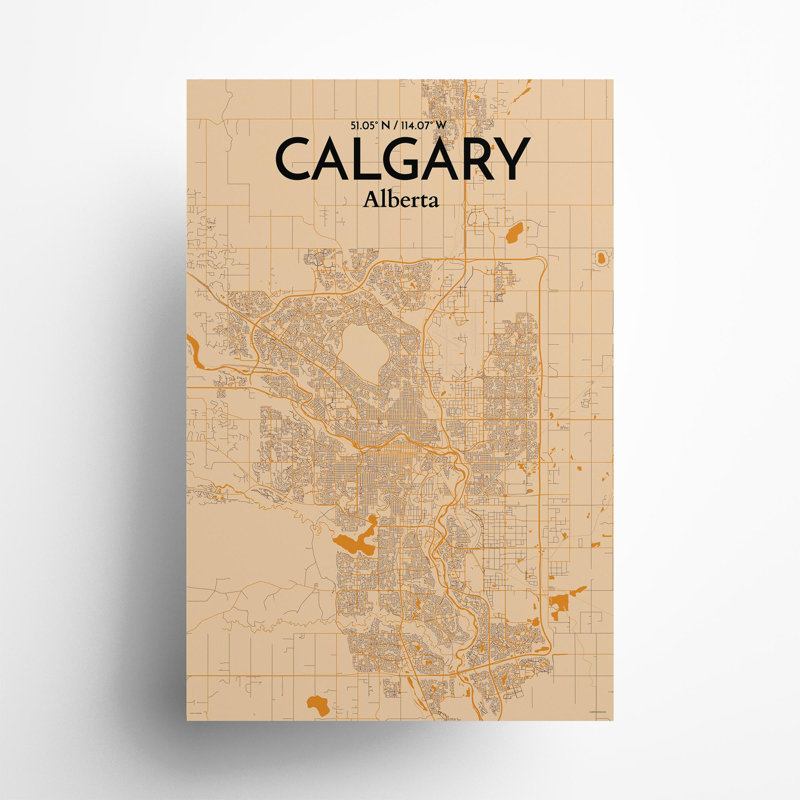 «Calgary City Map», impression rétro, H 36 po x l 24 po