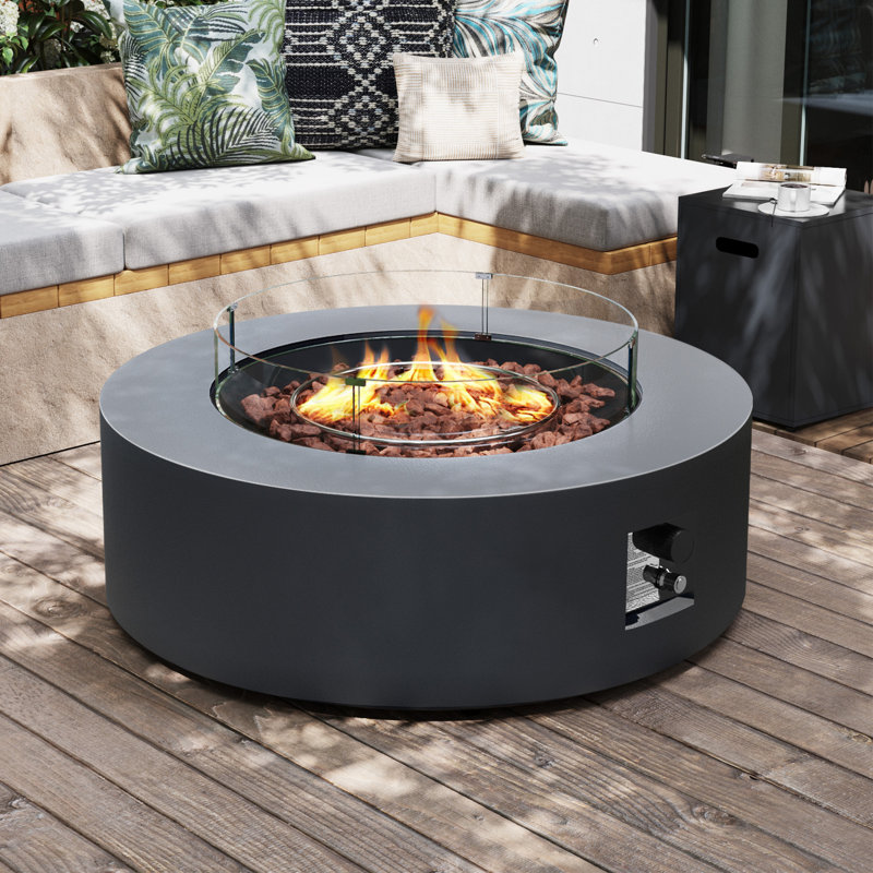 Foyer de table d'extérieur rond en fer au propane de 42 pouces pour patio extérieur