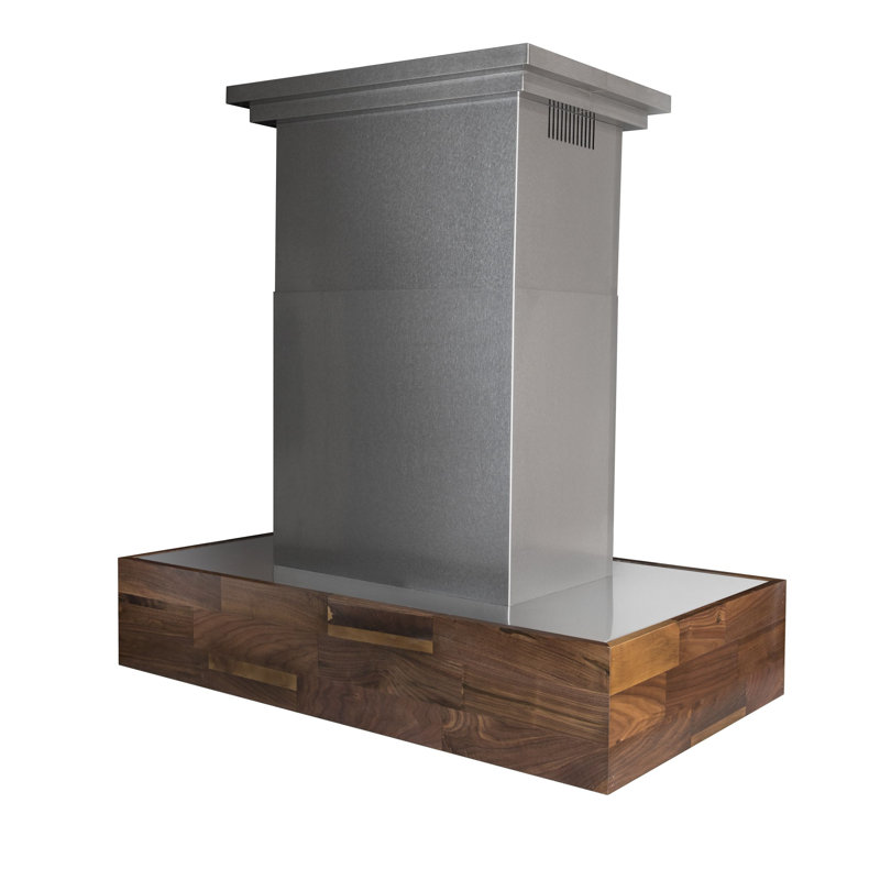 48" Butcher Block 1200 CFM Ducted Island Range Hood, Walnut