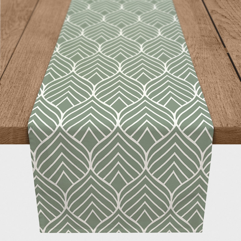Geo Leaf Pattern On Grey 5 Table Runner, Green