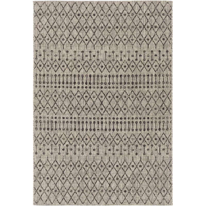 Tapis intérieur / extérieur kaki / gris anthracite Hongming Southwestern, Rectangle 6 pi 7 po x 9 pi