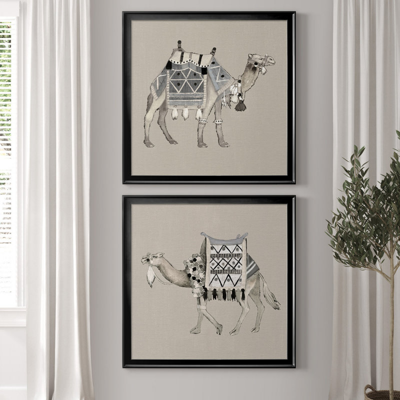 Exotic Camel I - ensemble de 2 reproductions d'art encadrées, H 26,5 po x l 53 po x P 1,5 po, Toile avec cadre noir