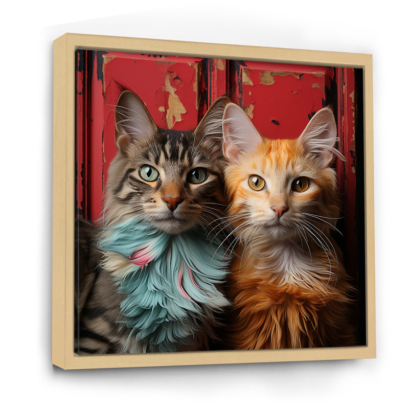 " Pixiebob Playmates Cats ", Natural Floater Framed, 16" H x 16" W x 1" D
