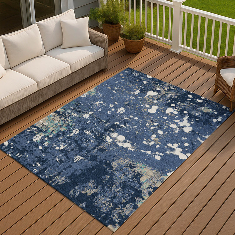 Machine Washable Indoor/Outdoor Chantille ACN2679 Abstract Rug, Navy, 2'6" x 3'10"