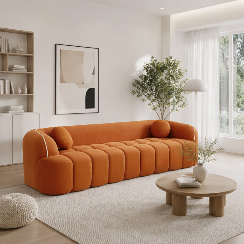 Canapé Cloud sans assemblage avec revêtement en velours côtelé et capitonnage Bubble Channel, Velours côtelé orange