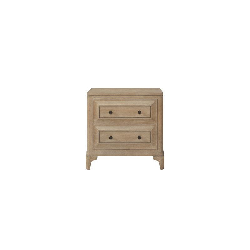 Composition de la table de chevet Sand 2 - Bois massif et, ingrédients du tiroir supérieur doublé de feutre, tiroir inférieur, quincaillerie personnalisée, rangement couleur sable, chargement, mobilier