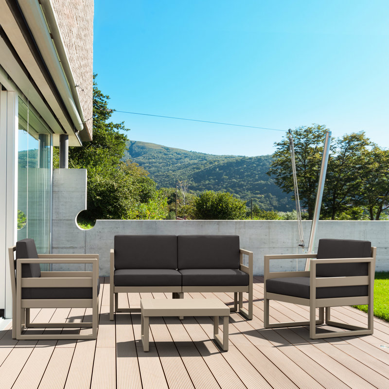 Lane 4-Person Patio Conversation Set with Acrylic Cushions, Taupe, Canvas Charcoal Sunbrella® Canvas