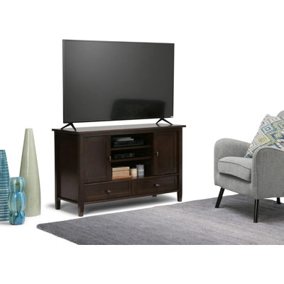  Solid Wood 47 Inch Wide Transitional TV Media Stand in Tobacco Brown