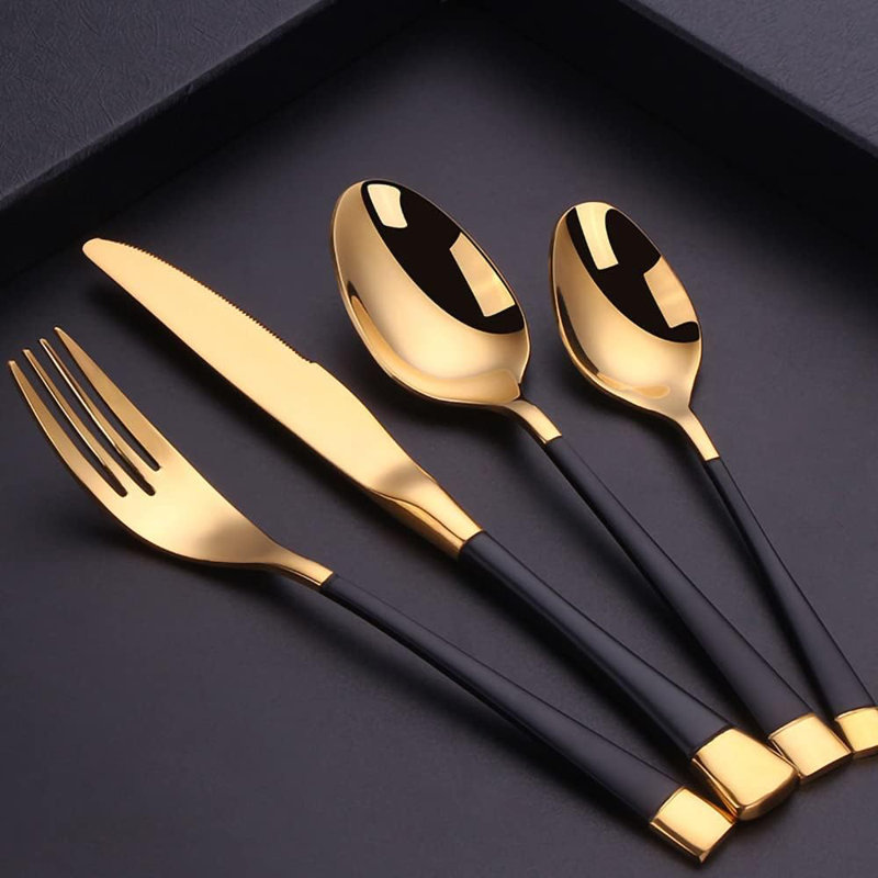 Mercer41 Ferkin Stainless Steel Flatware Set - Service for 6, Black