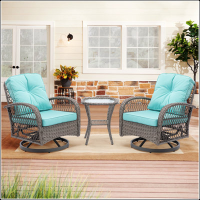 Ensemble de 3 chaises de patio à bascule pivotantes pour l'extérieur, ensemble de conversation berçant à 360 degrés