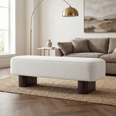 Banc d'entrée capitonné avec pattes en bois - 144 x 47 x 46 cm - Tissu - 1 pièce - Banc - Noyer - Velours bouclé