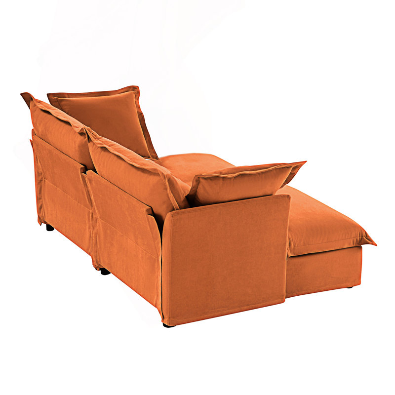 Canapé 2 places avec housse et 2 repose-pieds, canapé-lit 2 places, Chenille orange