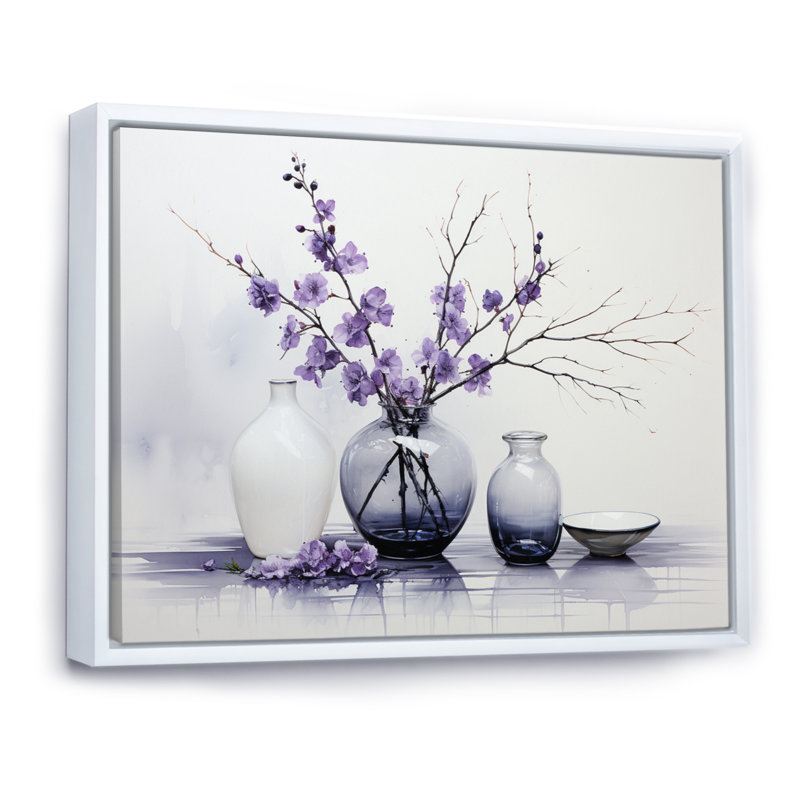 Mauve gris minimalisme équilibre et poterie de contraste - Impressions encadrées minimalistes, H 34 po x l 44 po x P 1,5 po